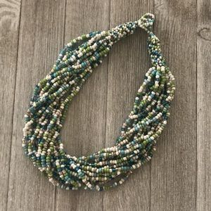 Colorful Beaded Necklace in Shades of Teal, Green, & White